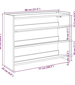 Schoenenrek 80x25x62 cm bewerkt hout grijs sonoma eikenkleur
