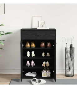 Schoenrek met lade Zwart eiken 60 x 35 x 84 cm Bewerkt hout