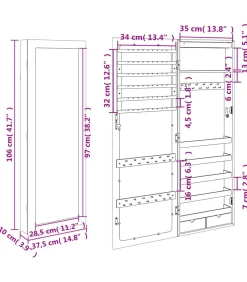 Sieradenkast met spiegel en LED wandgemonteerd wit