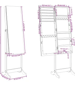 Sieradenkast met spiegel vrijstaand 42x38x152 cm zwart