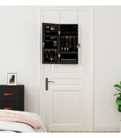 Sieradenkast met spiegel en LED wandgemonteerd zwart