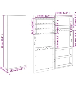Sieradenkast met spiegel en LED wandgemonteerd wit