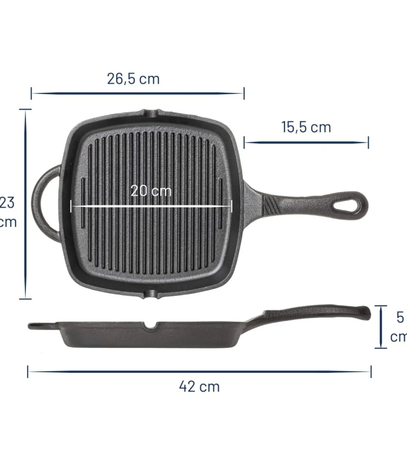 Skillet - Grillpan - Gietijzer - 23 x 23 cm - zonder anti-aanbaklaag