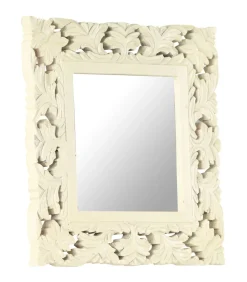 Spiegel handgesneden 50x50 cm massief mangohout wit