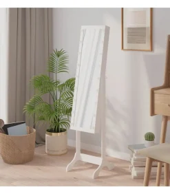 Spiegel vrijstaand met LED's 34x37x146 cm wit