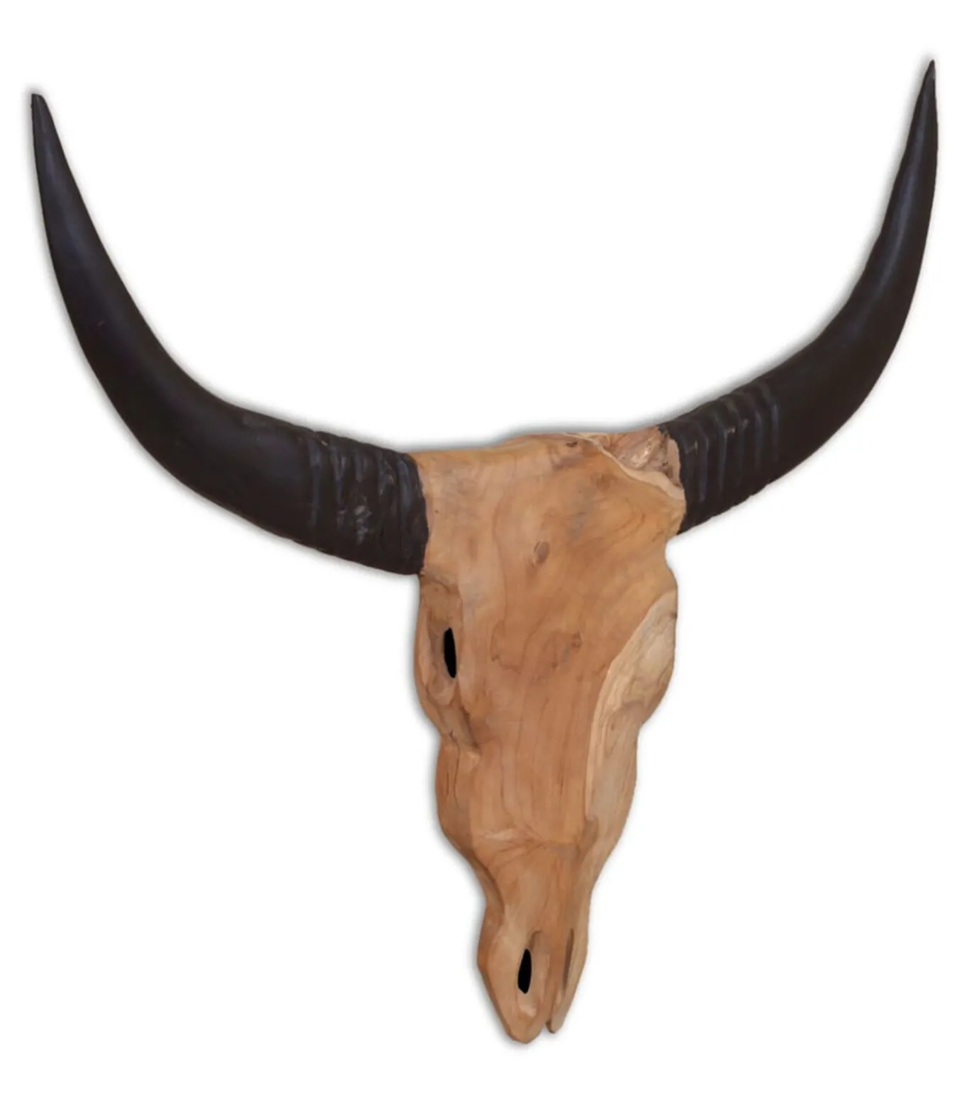 Stierenbeeld wandgemonteerd 69x6x60 cm teakhout