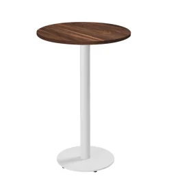 Tafel hoog rond 60 cm witte poot en donker houten bekleding