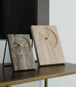 Tafelklok 12xH18cm travertijn grijs Zone