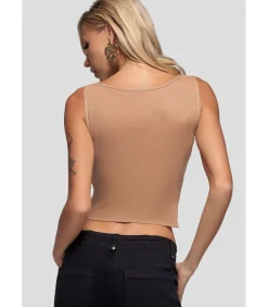 Tanktop “Nude Mesh Sleeveless Taffeta Bow Top”