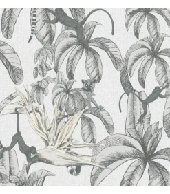 Topchic Behang Monkey Jungle Leaves grijs en zwart