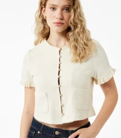 Trui Korte Mouwen Ronde Hals Ruches