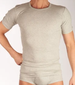 t-shirt ronde hals basic cotton 1-1 rib grey