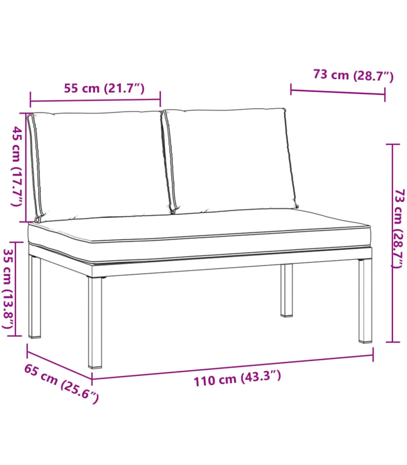Tuinbank met kussens aluminium zwart