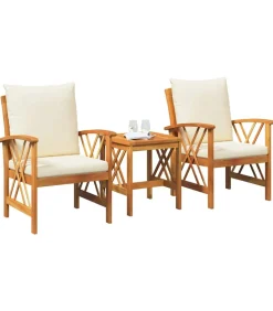 Tuinbank Set met kussen 3 pcs Bruin Massief acaciahout