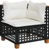 Tuinhoekbank met kussens poly rattan zwart