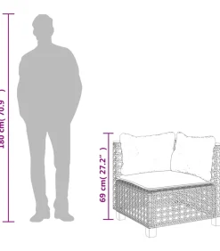 Tuinhoekbank met kussens poly rattan zwart