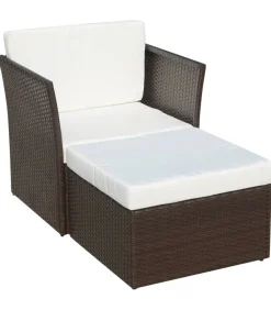 Tuinstoel met voetenbank poly rattan bruin
