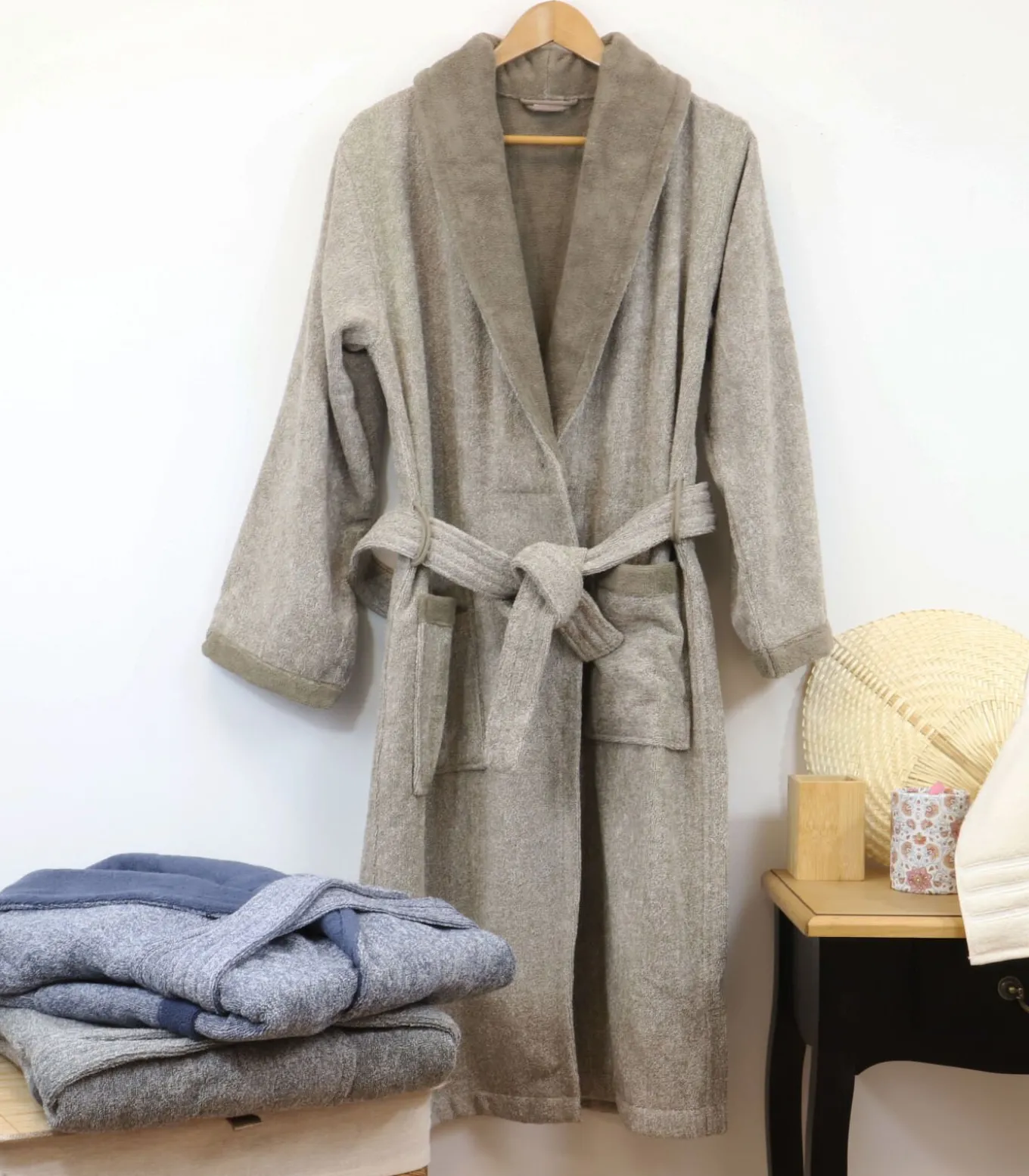 Tweekleurige katoenen badjas voor heren, antracietgrijs xl