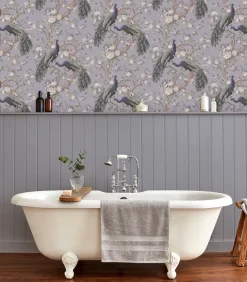 Vliesbehang Belvedere | Paars | Pauwen |