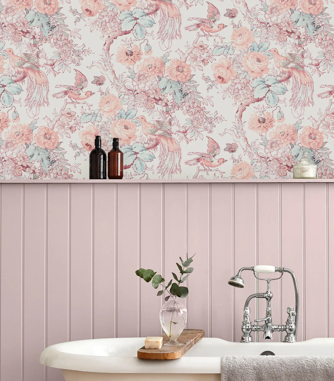 Vliesbehang Birtle | Roze | Vogels &