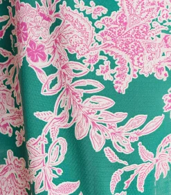 Vloeiend groen en roze broekpak met bloemenprint