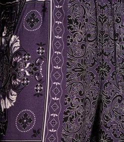 Vloeiende broek in pruimkleurige twill met sjaalprint