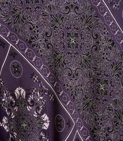 Vloeiende rok in pruimkleurige twill met sjaalprint