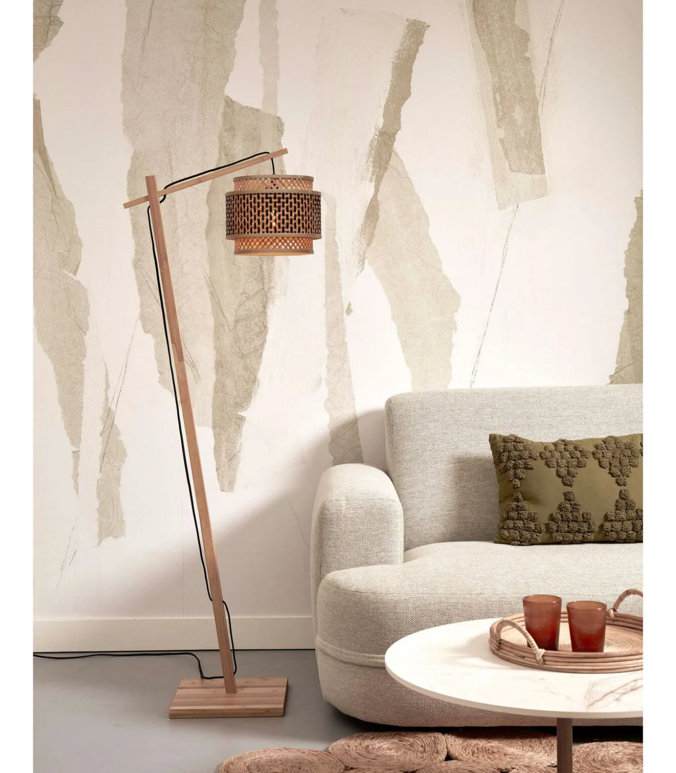 Vloerlamp Bhutan - Bamboe/Zwart - 55x31x150cm
