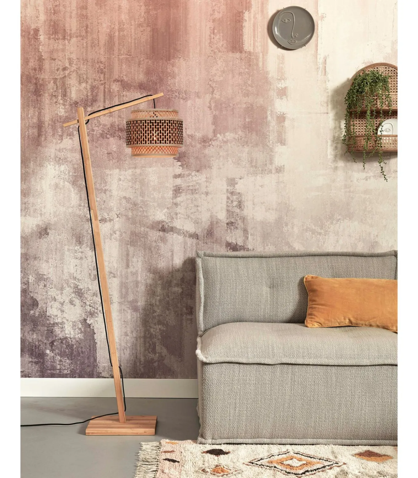 Vloerlamp Bhutan - Bamboe/Zwart - 55x31x150cm