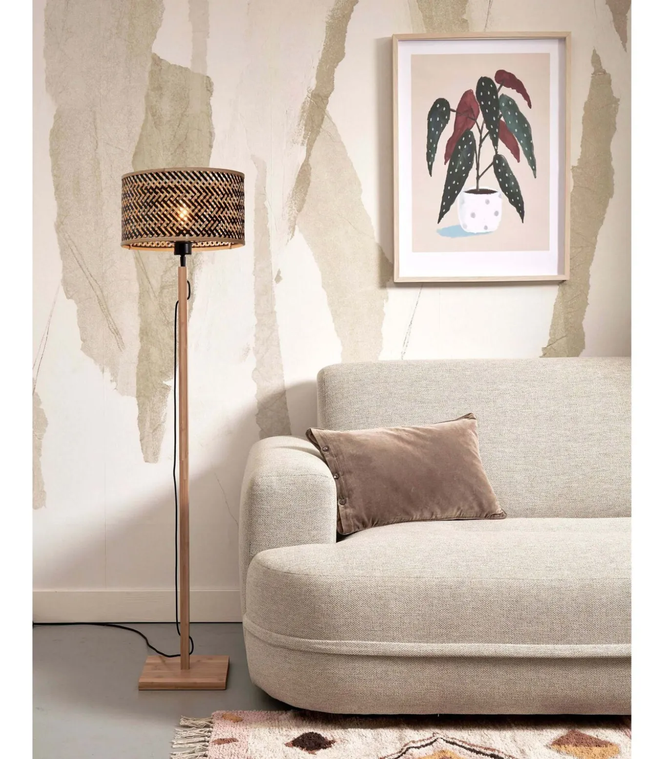 Vloerlamp Java - Bamboe/Zwart - Ø32cm