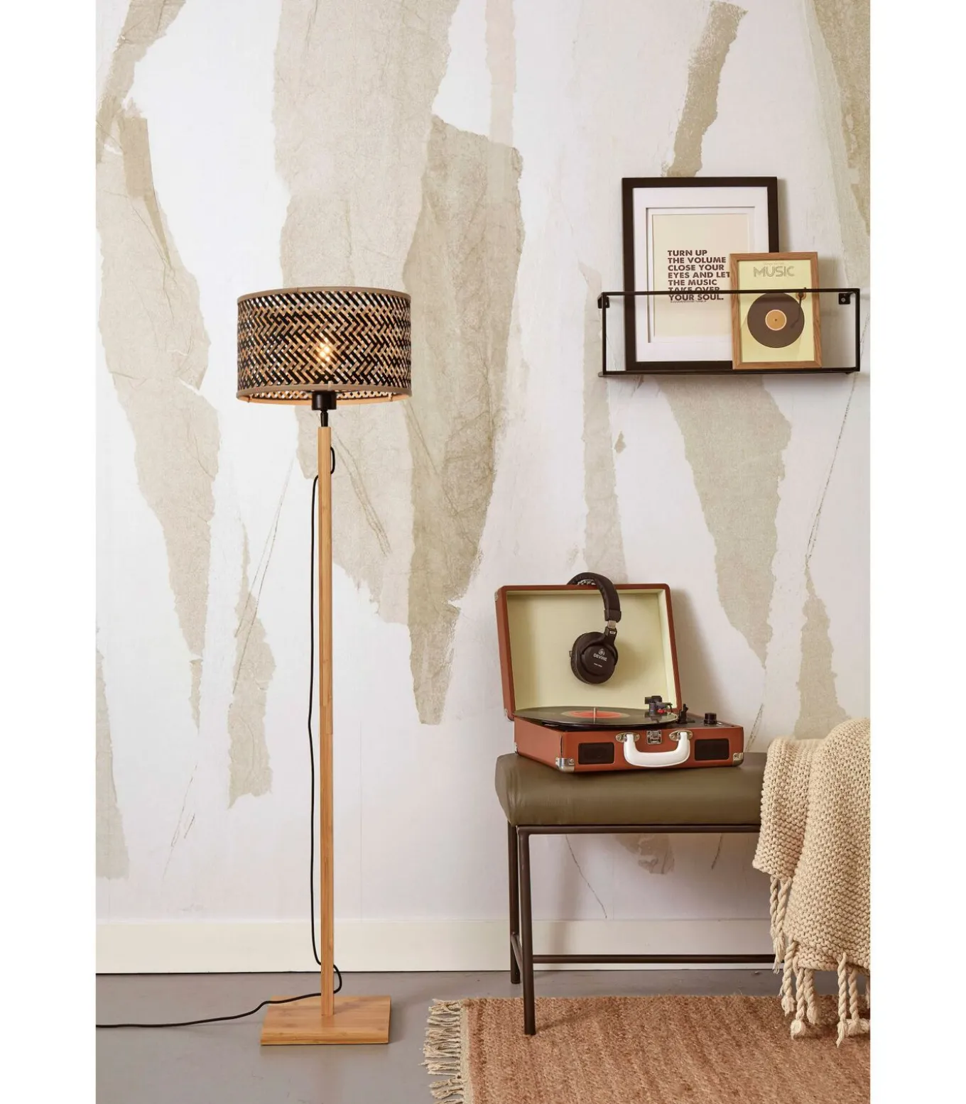 Vloerlamp Java - Bamboe/Zwart - Ø32cm
