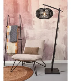 Vloerlamp Madeira - Bamboe/Rotan Zwart - 74x48x176cm