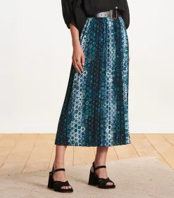 Volledig geplooide midirok in petrolblauw