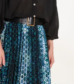 Volledig geplooide midirok in petrolblauw