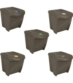Vuilnisbakken 3 st stapelbaar 75 L polypropeen grijs