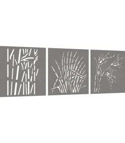 Wanddecoratie tuin 3 st grasontwerp 55x55 cm cortenstaal