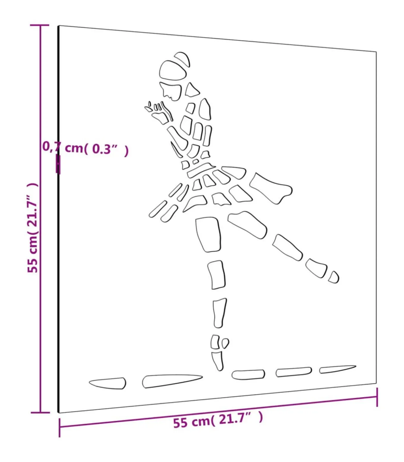 Wanddecoratie tuin balletdanserontwerp 55x55 cm cortenstaal