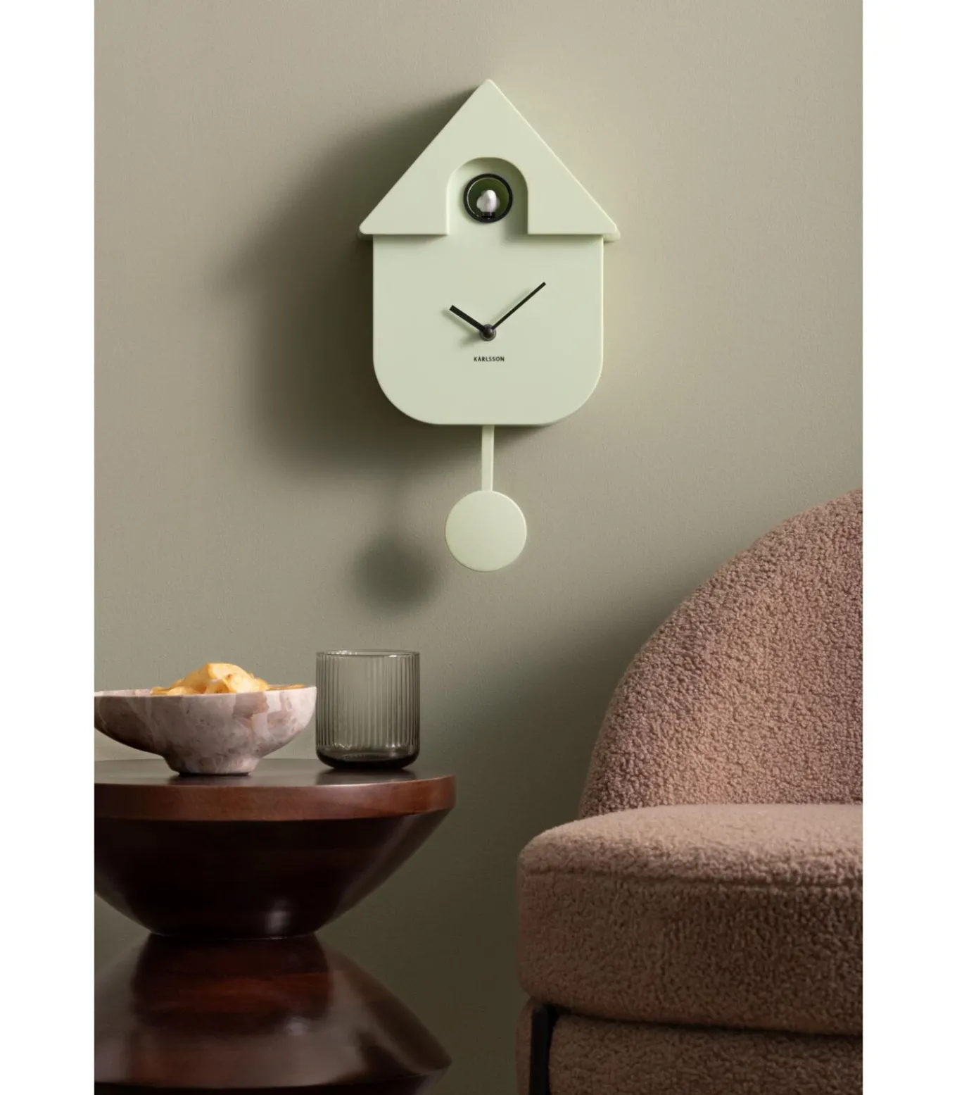 Wandklok Modern Cuckoo - Zachtgroen - 8.5x21.5x41cm