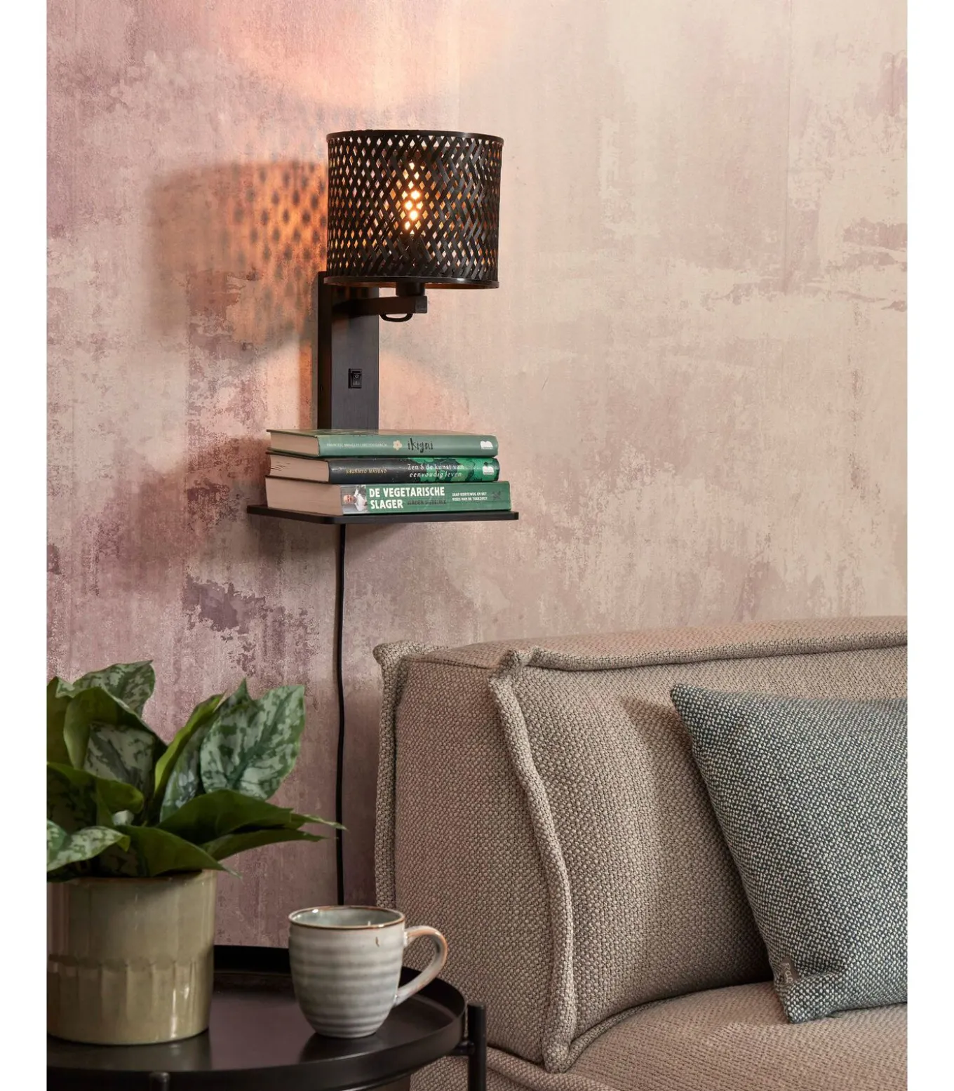 Wandlamp Java - Bamboe Zwart - 30x22x52cm