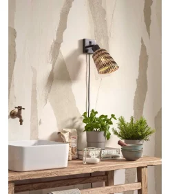 Wandlamp Java - Bamboe Zwart/Naturel - Ø15cm