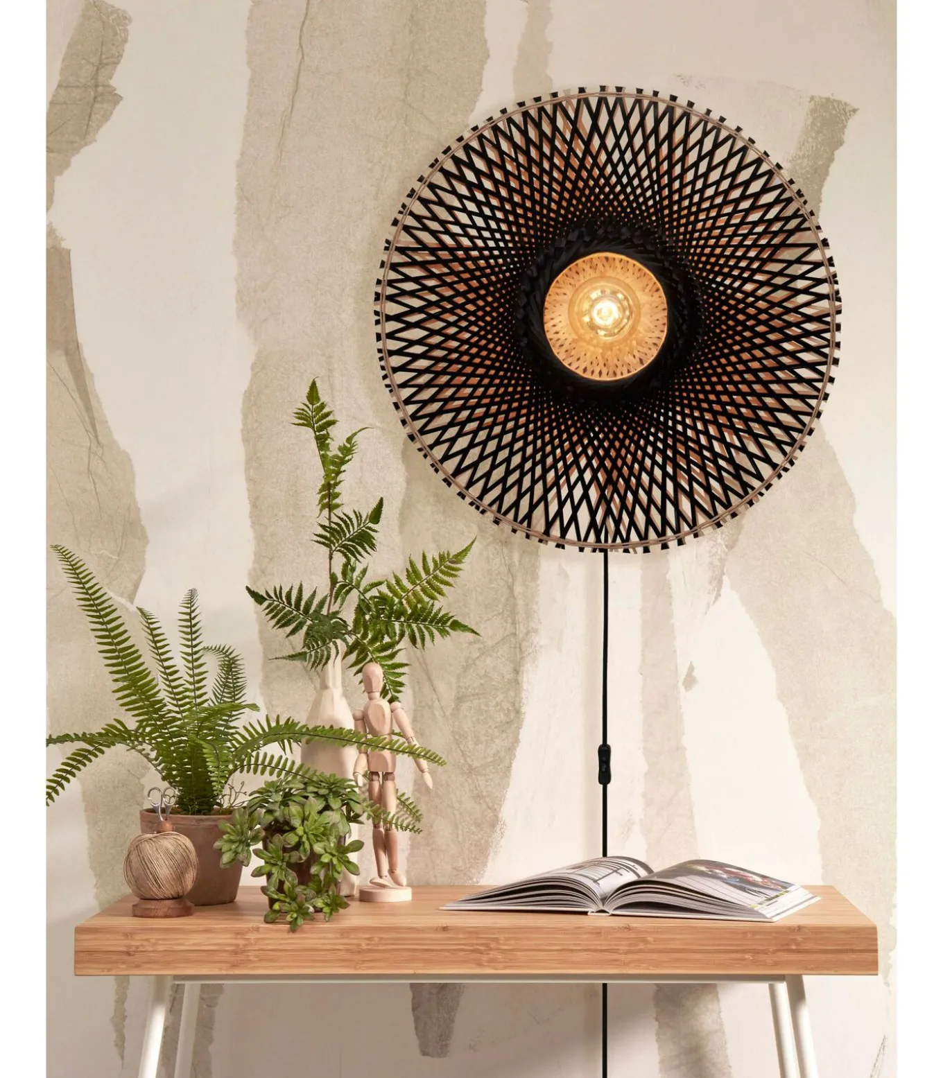 Wandlamp Kalimantan - Bamboe/Zwart - Ø60cm