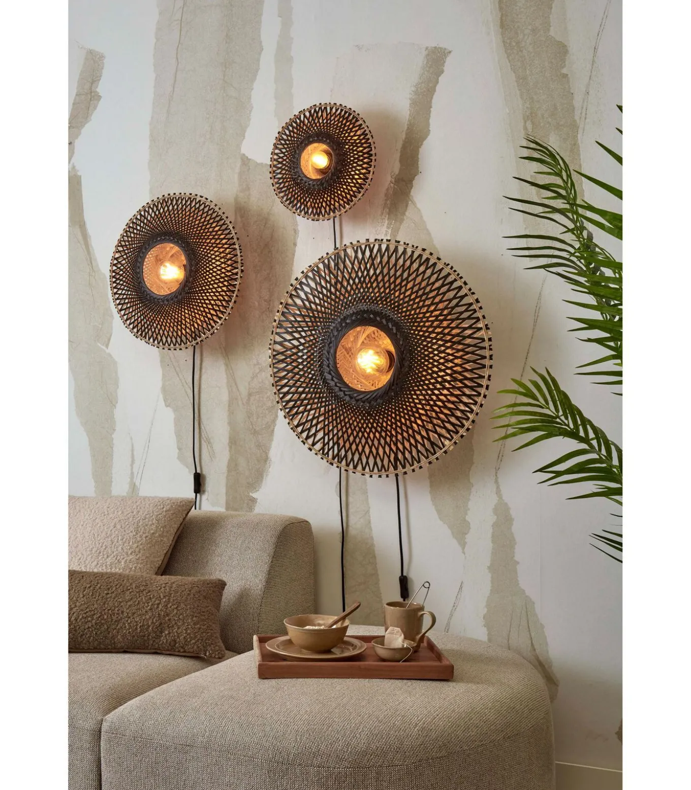 Wandlamp Kalimantan - Bamboe/Zwart - Ø60cm