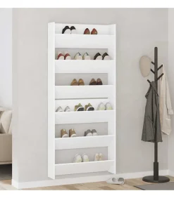 Wandschoenenkasten 2 st 80x18x90 cm spaanplaat wit