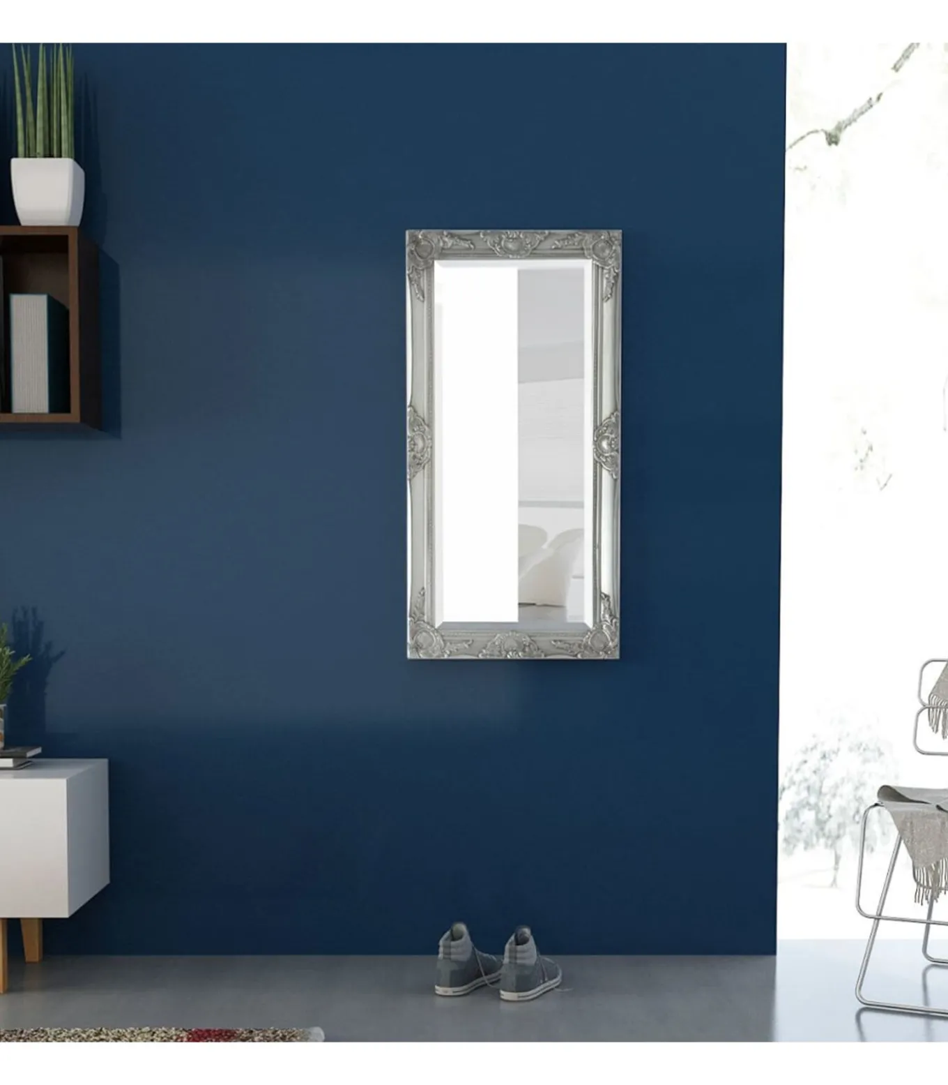 Wandspiegel Barok 100 x 50 cm zilver