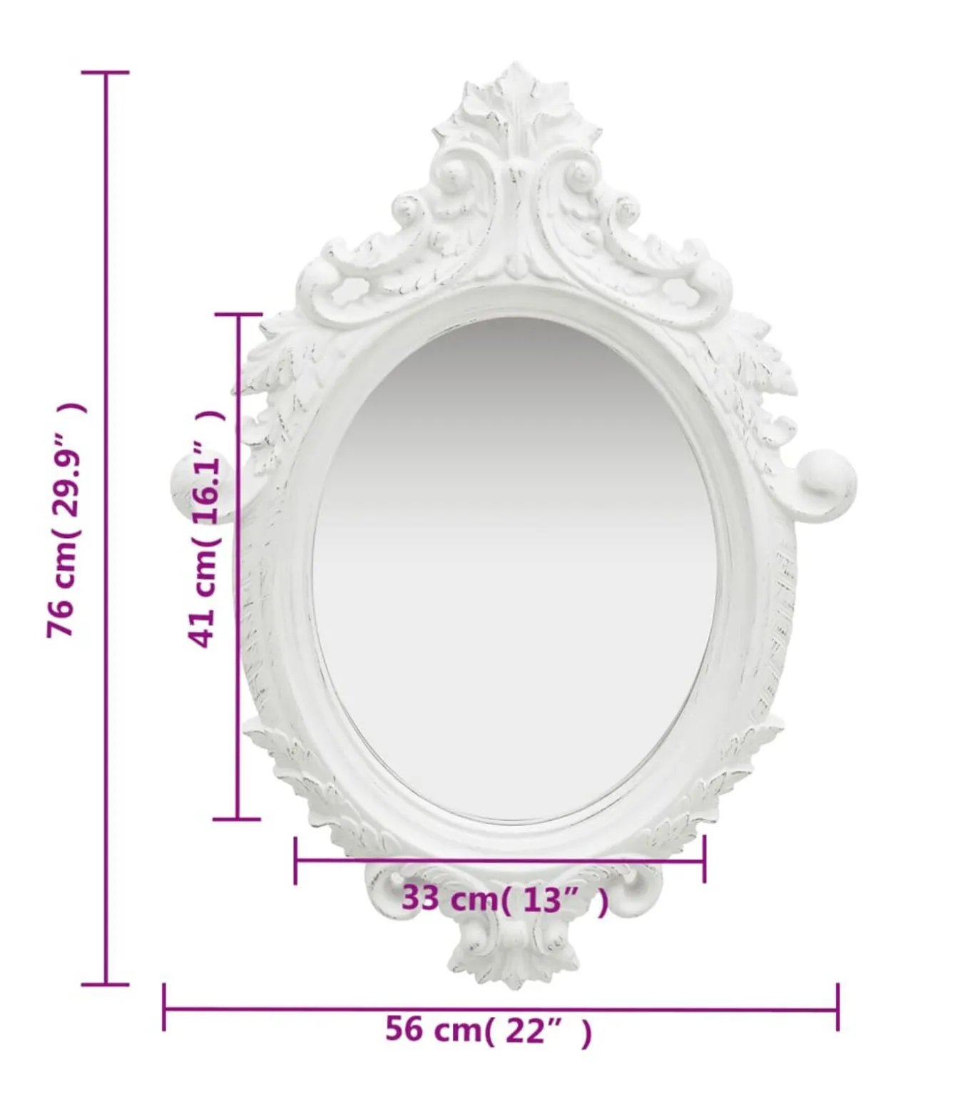 Wandspiegel kasteel stijl 56x76 cm wit