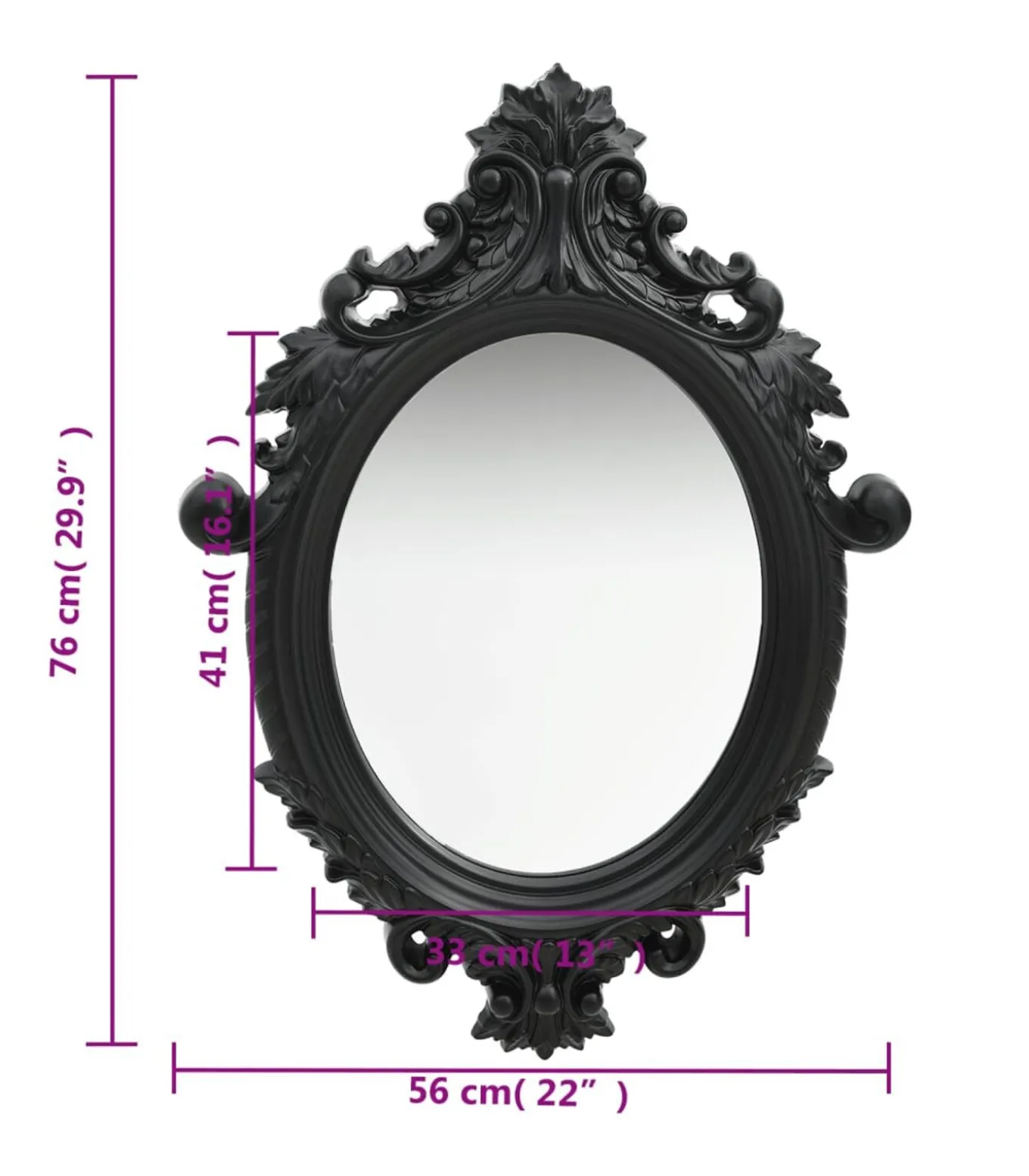 Wandspiegel kasteel stijl 56x76 cm zwart