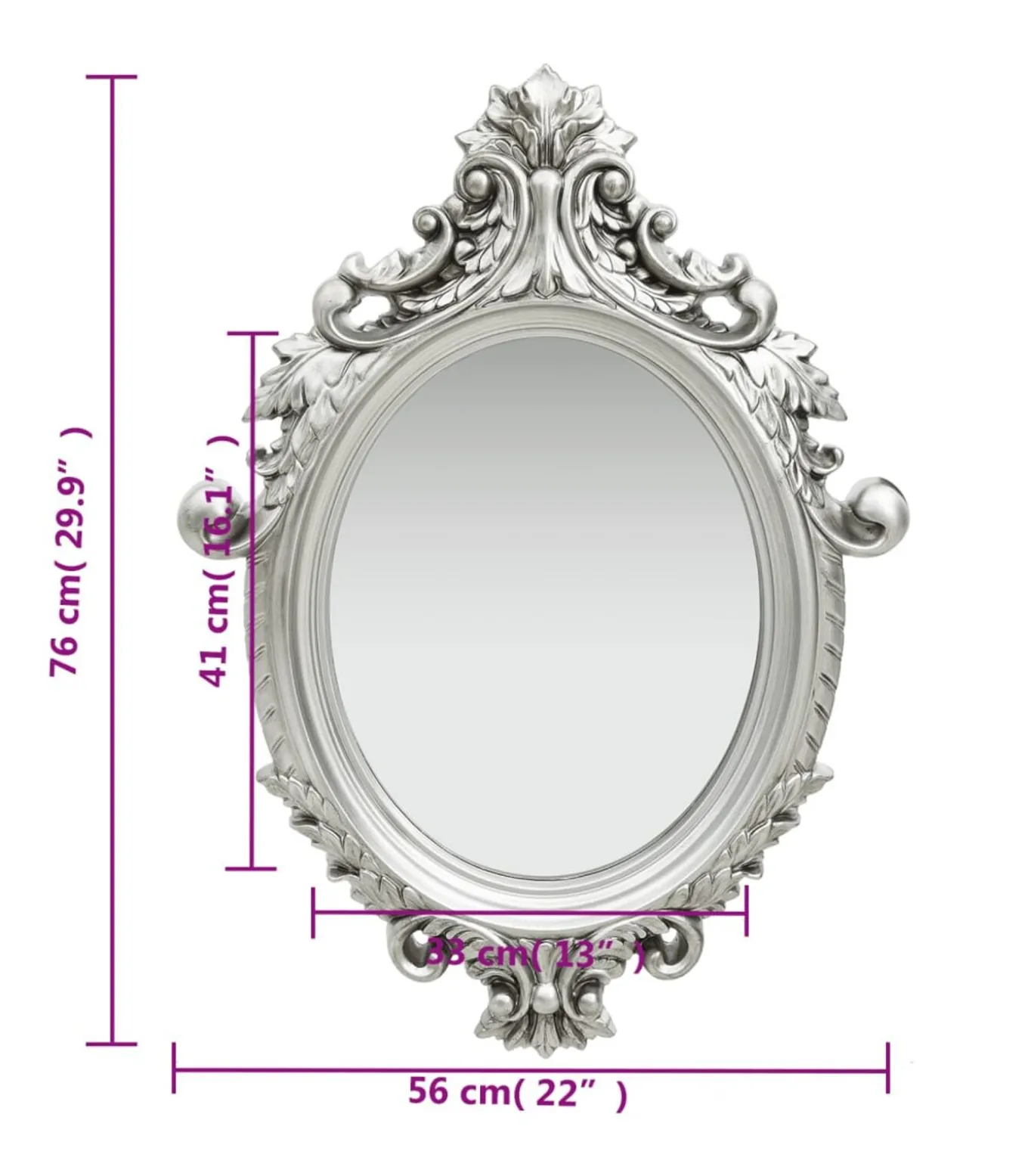 Wandspiegel kasteel stijl 56x76 cm zilverkleurig