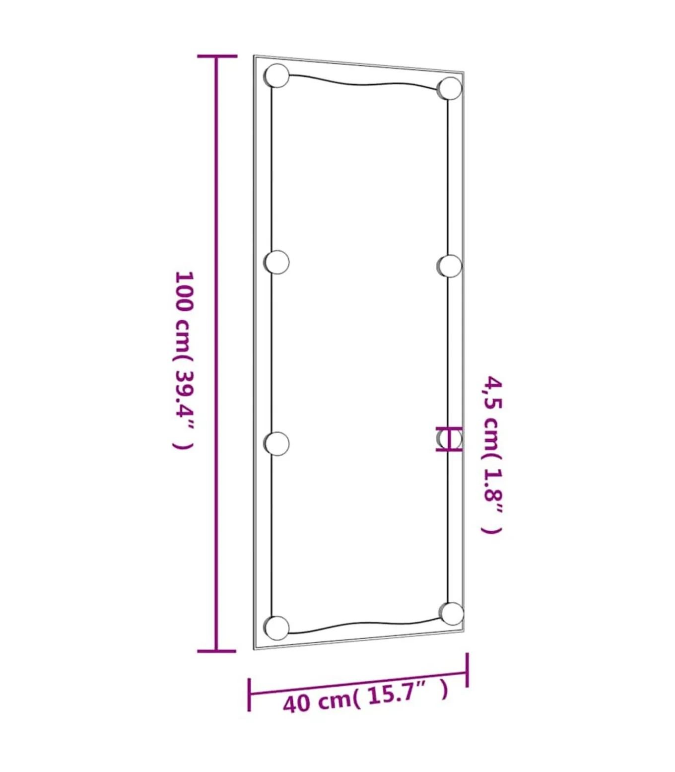 Wandspiegel met LED's rechthoekig 40x100 cm glas