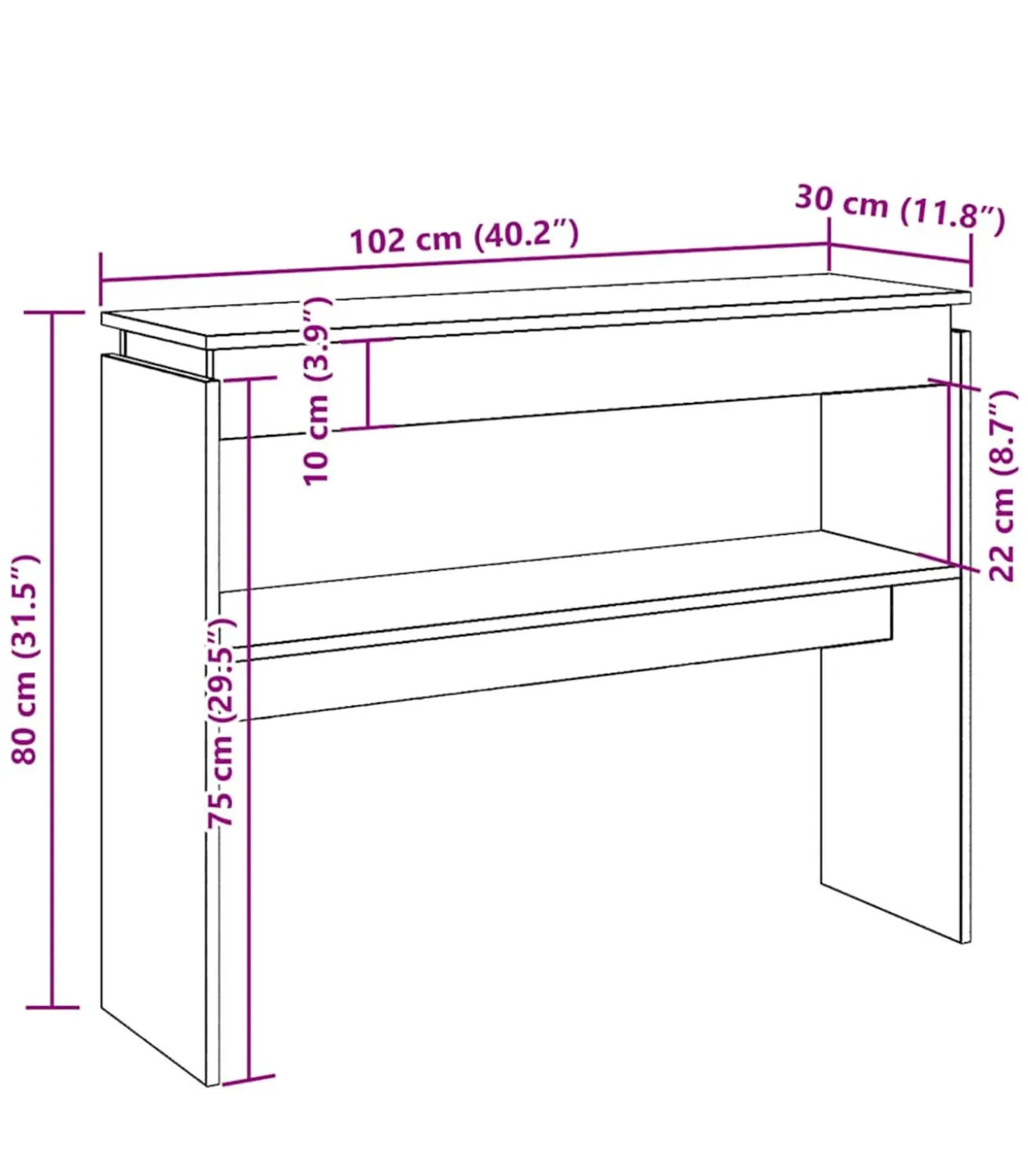 Wandtafel 102x30x80 cm bewerkt hout artisanaal eikenkleur