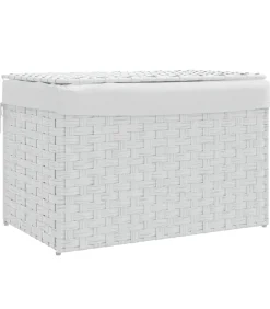 Wasmand met deksel 55,5x35x34 cm poly rattan wit